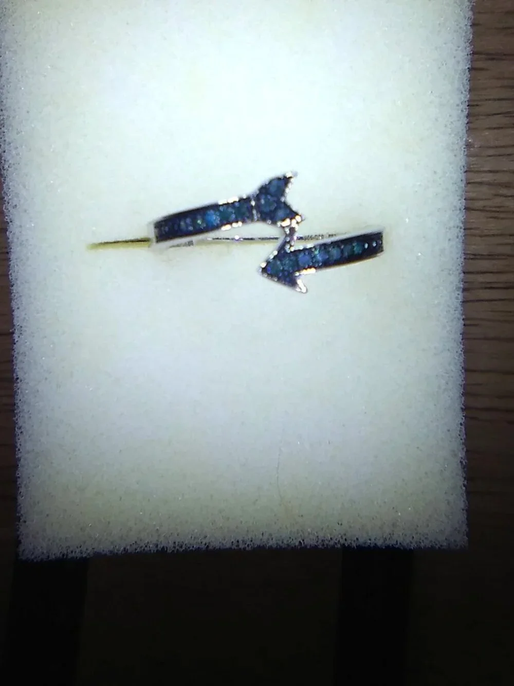 Blue Diamond Accent Arrow By-Pass Silver Ring